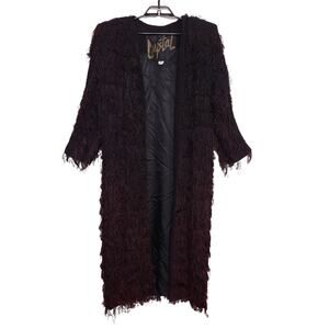 Vintage Crystal Handwoven Fringe Jacket Ombre Medium Black